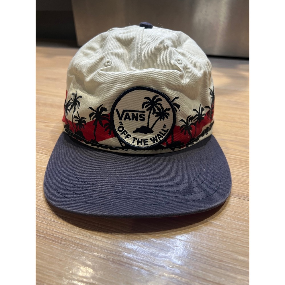 Vans Unisex Snapback Hat Palm Tree Sunset Graphic Cream Navy OSFA